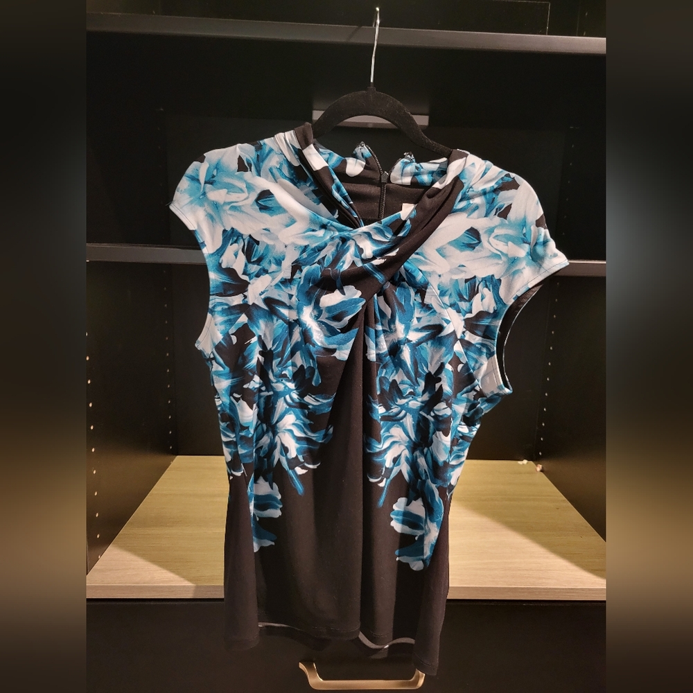 Women's teal floral Calvin Klein sleeveless blouse